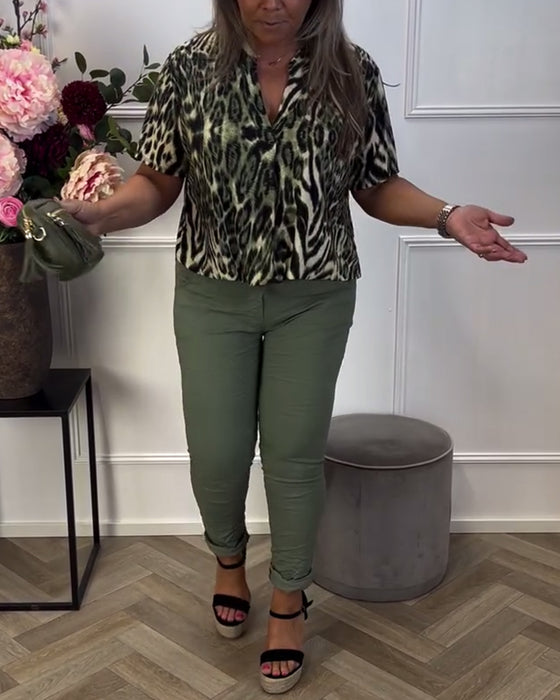 Blus Moderiktig Leopardtryck Kortärmad