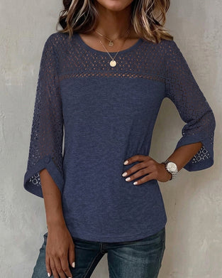 T-Shirt Hollow Out Lång Ärm Patchwork