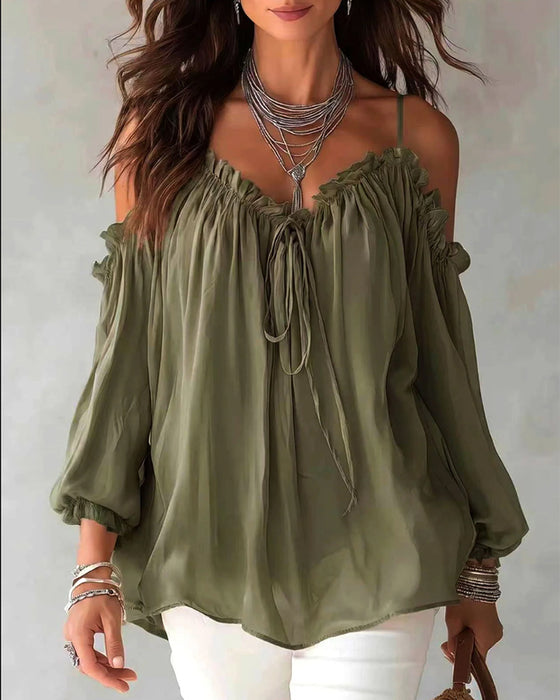 Blus Ruffle Spagettiband Off-Axel