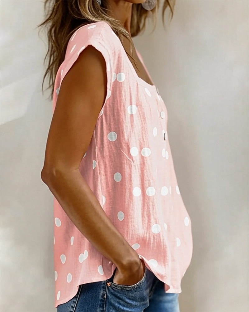 T-Shirt Fyrkantig Halsringning Prickig Kort Ärm