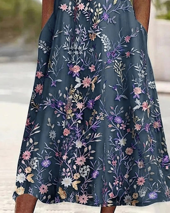 Klänning Spets Blommönster Patchwork A-Linje