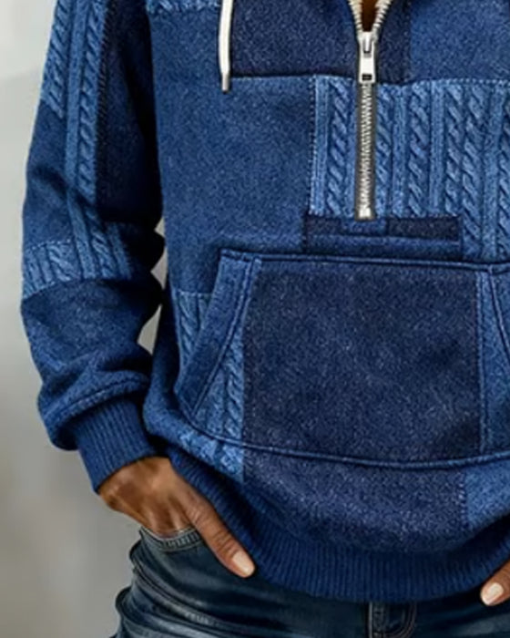 Casual Hoodie Med Halvblöjor Och Ficka