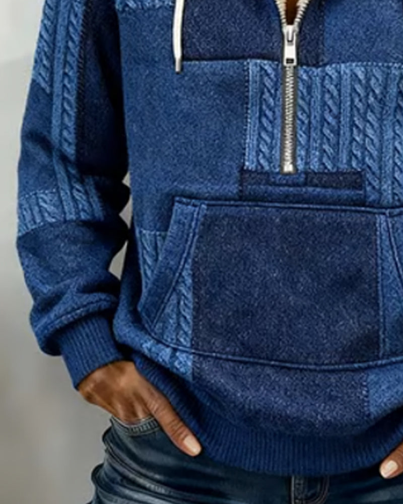 Casual Hoodie Med Halvblöjor Och Ficka