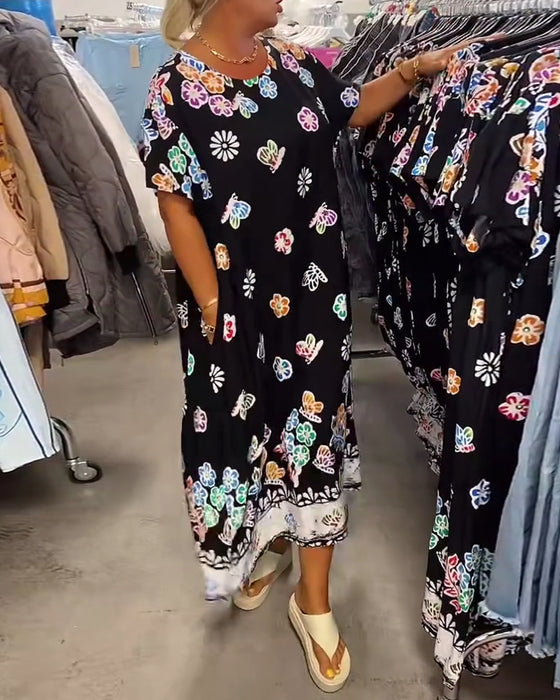 Klänning Oversize Tryckt Lös