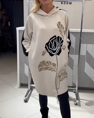 Klänning Med Huva Färgblock Blomtryck