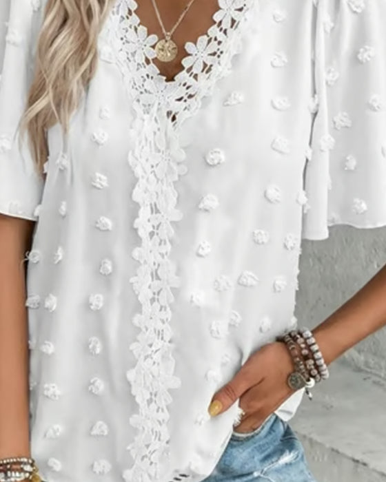 Blus Sammanfogad Jacquard Volangärm