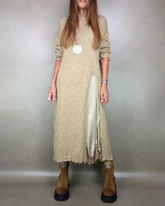 Två - Delars Set Med Strikket Klänning Och Spets Cami - Klänning