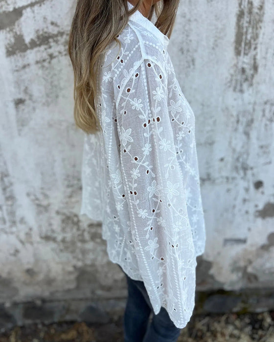 Blouse Floral Hål-Utskuren Långärmad