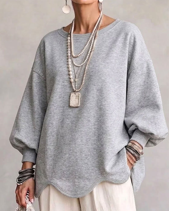 Sweatshirt Rundhals Lykta Ärm Asymmetrisk