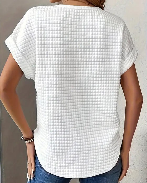 T-Shirt Rund Hals Enfärgad Fladderärm