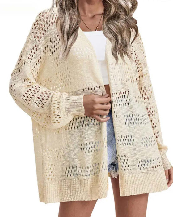 Cardigan Solid Färg Urhålad Casual