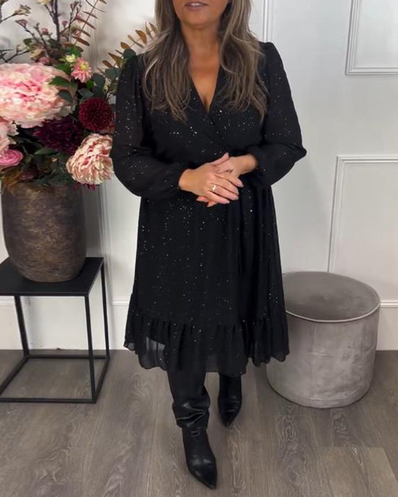 Klänning Med V-Hals Design, Bindning Vid Midja Detalj Och Skimmer Stoff