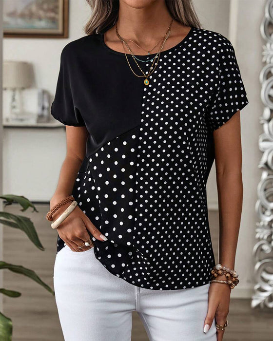 T-shirt Rund Hals Polka Dots Tryck