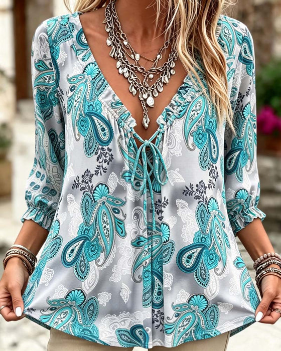 Blusar Paisley V-Hals Knyt
