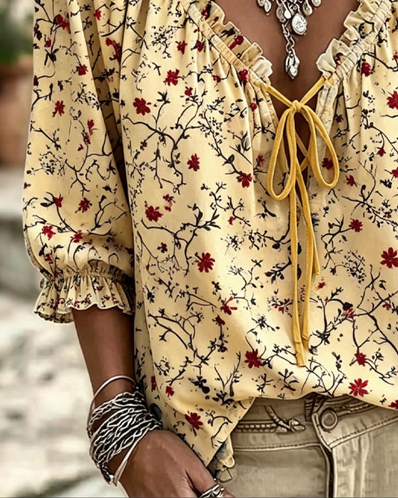 Blus Liten Röd Blomma Blommig Slips