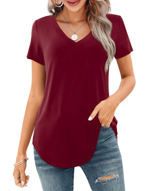 T-Shirt Oregelbunden V-Hals Casual