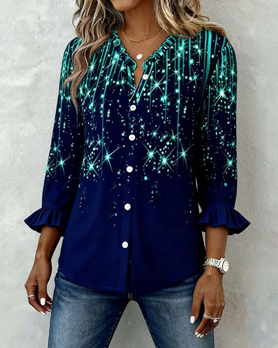 Skjort Näckroslövkant Tryck Knäppning