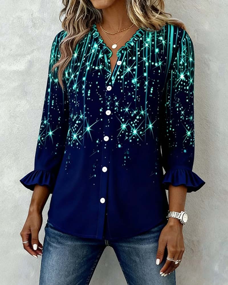 Skjort Näckroslövkant Tryck Knäppning