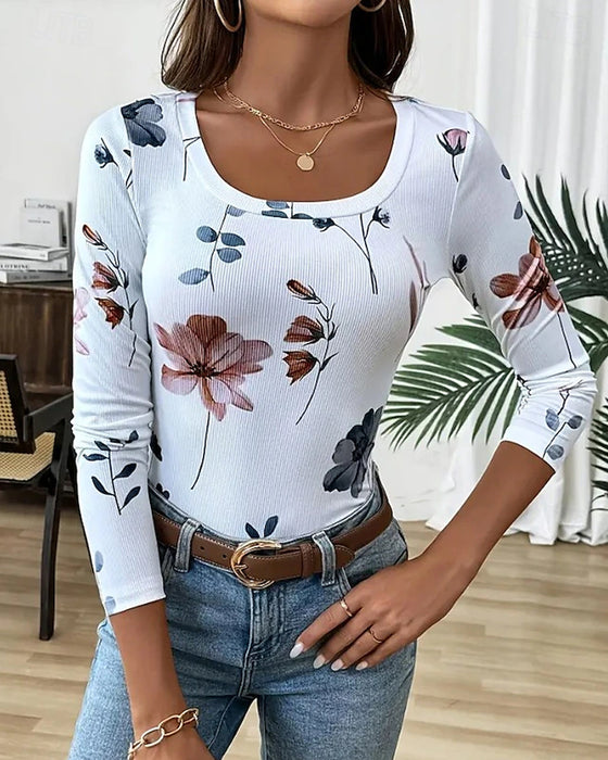 T-Shirt Med Blommiga Mönster Och Versatilt Design