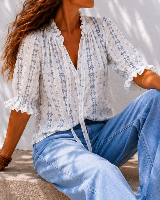 Blus Liten Blommig Ruffle