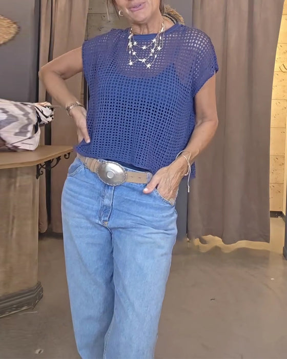 Pullover Urholkad Kort Ärm