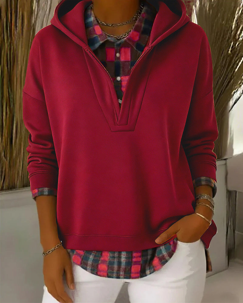 Huvtröja Fejk Tvådelad Rutig Patchwork