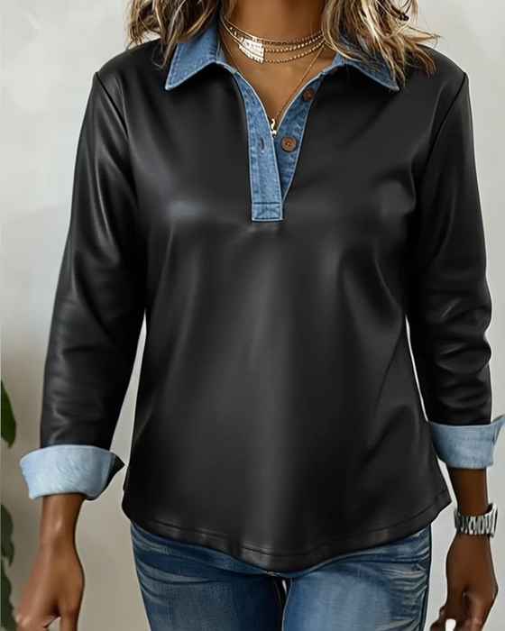 Topp Casual Krage Läder Lappverk