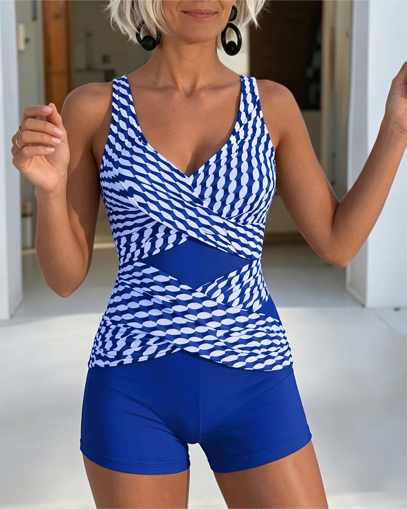 Tankini Geometrisk Tryck Korsvis Design