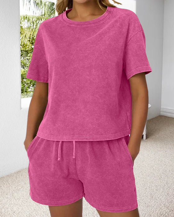 Set Med Tvättad Vintage Rundhalsad Casual