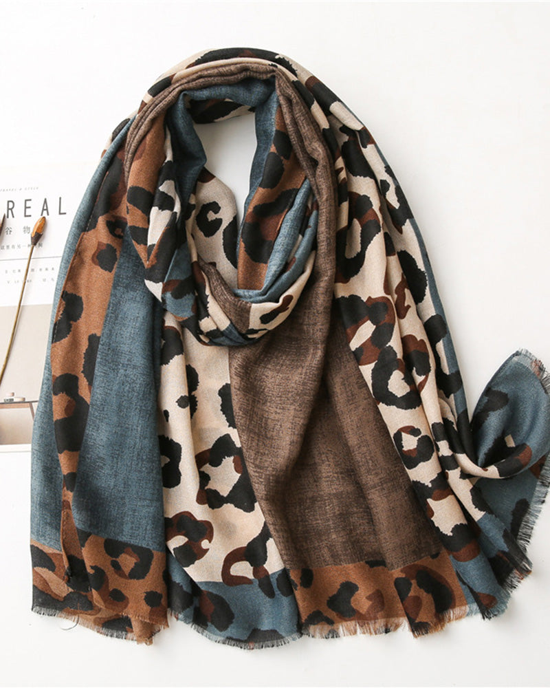 Dam Halsduk Leopard Lapptäcke Print Fransar Schal