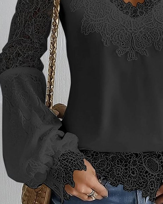 Topp Lapptäcks Långärmad V-Ringning