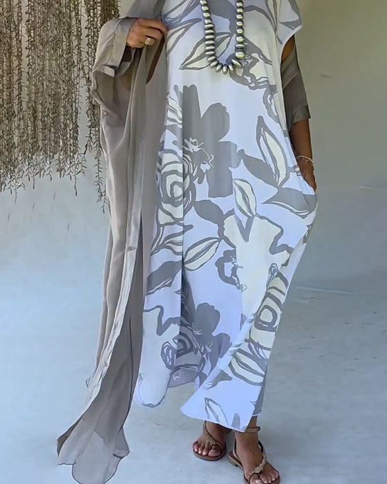 Klänning Abstrakt Blomstryck Ärmlös