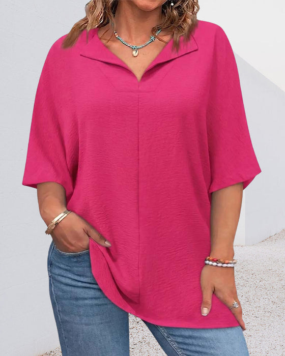 Blus Lös Solid Färg Kort Ärm