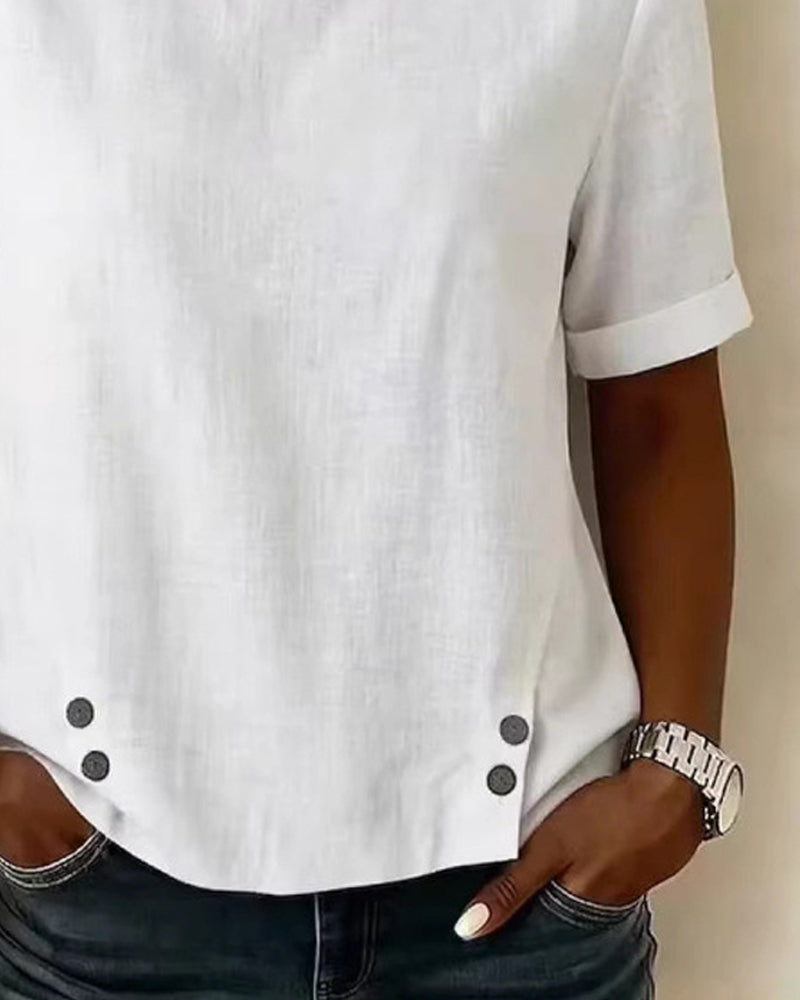 Blus Kortärmad Oregelbunden Design Halsringning