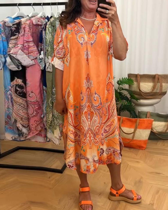 Klänning Retro Krage Tryck