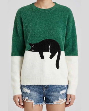 Tröja Rundhalsad Kontrastfärg Katt