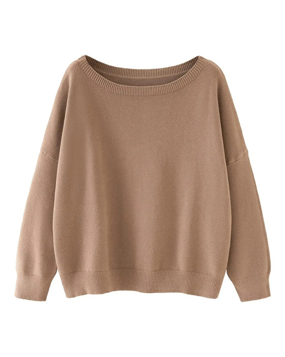 Pullover Rund-Hals Drop-Axel Enfärgad Löst