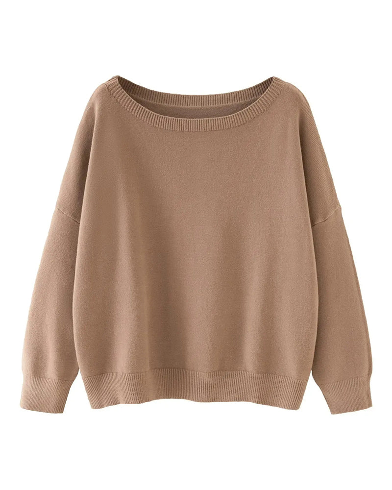 Pullover Rund-Hals Drop-Axel Enfärgad Löst