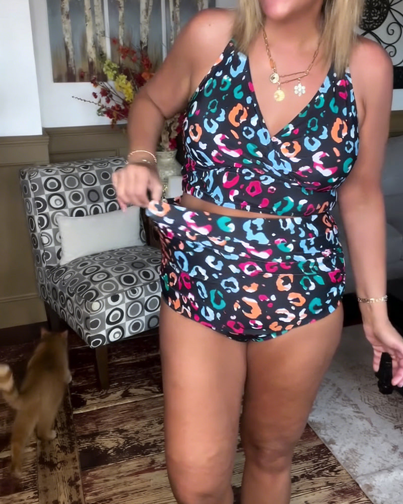 Bikini Högmidjad Delad Tryckt