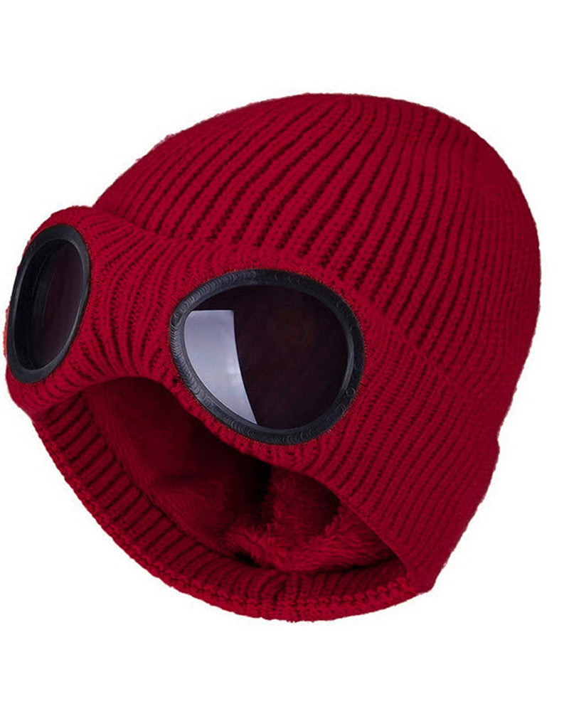 Unisex Enfärgad Goggle-lins Designad Beanie Mössa