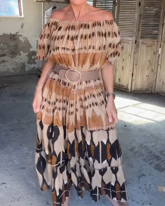 Klänningar Off-Shoulder Fyrkantig Hals Lös Tryck