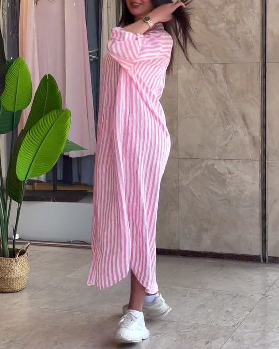 Klänning Löst Krage Randig