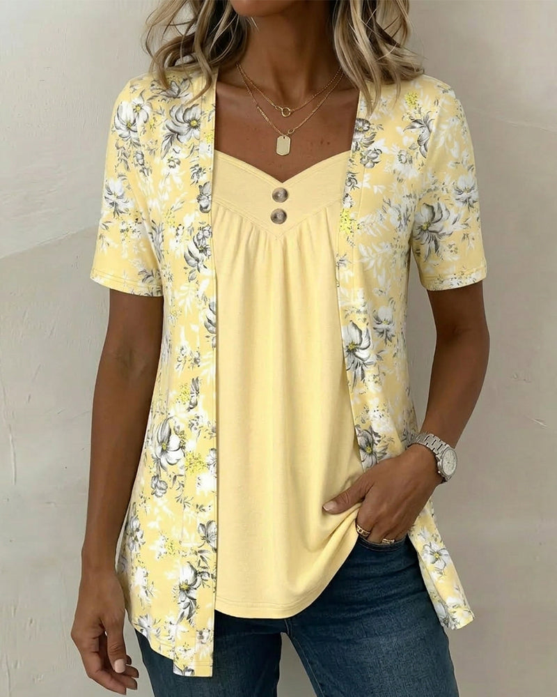 T-Shirt Blommönster Falsk Tvådelad