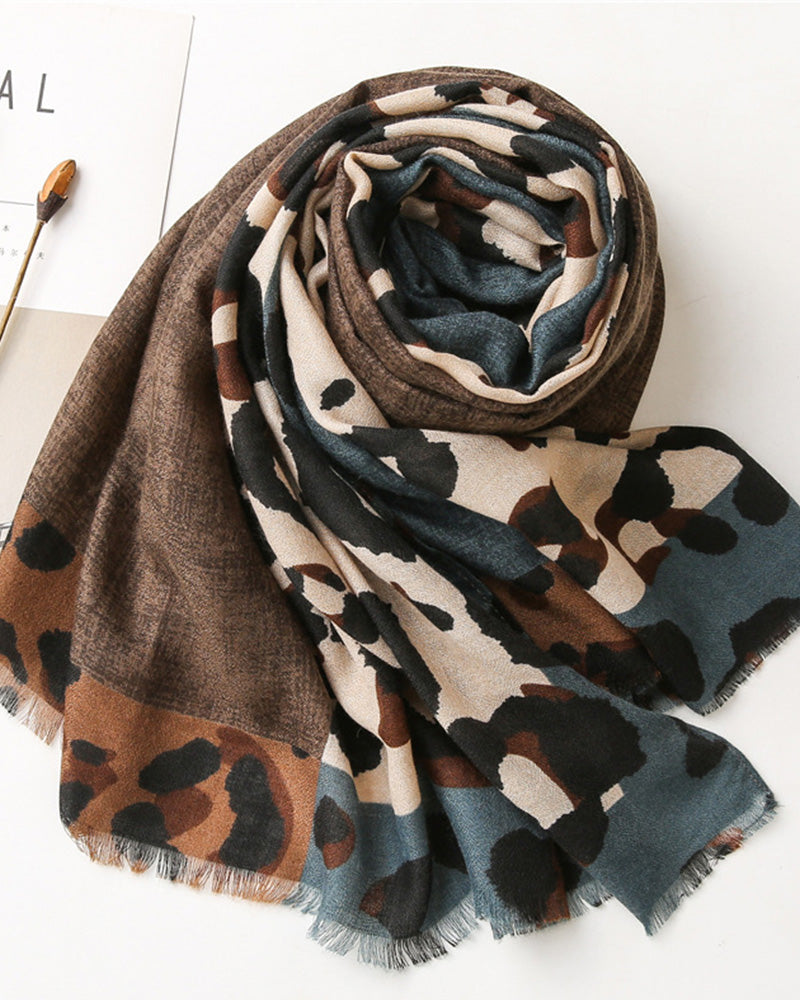 Dam Halsduk Leopard Lapptäcke Print Fransar Schal