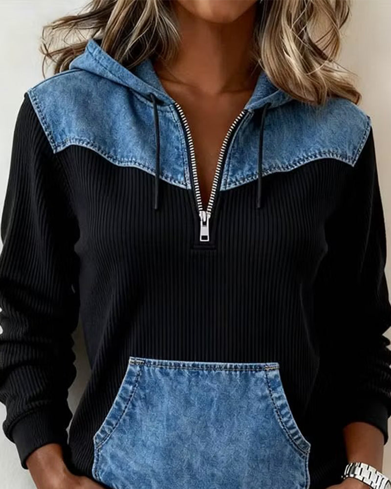 Huvtröja Dragkedja Denim Patchwork