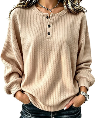 Sweatshirt Rundhals Knapp Solid