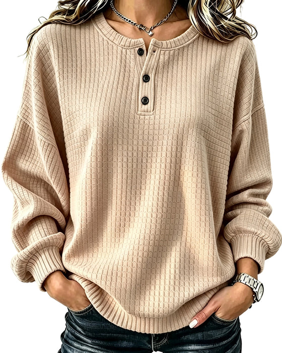 Sweatshirt Rundhals Knapp Solid