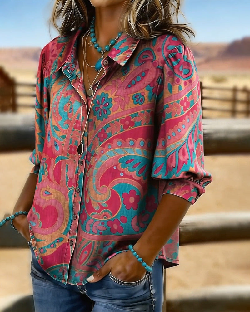 Skjorta Modern Tryckt Kortärmad Lös