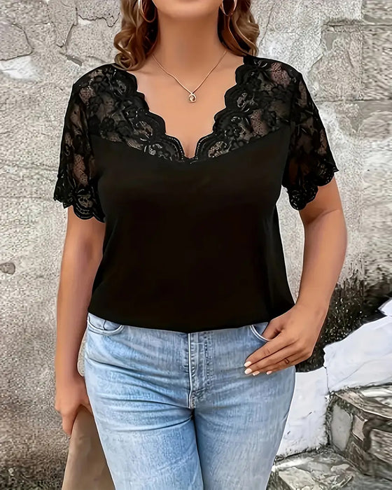 Blus Kortärmad Spetspanel