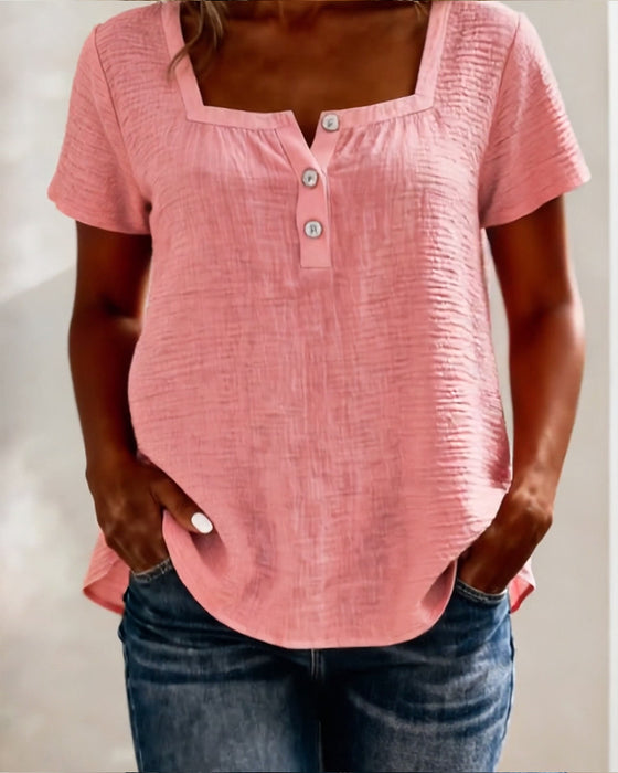 T-Shirt Texturerad Fyrkantig Hals Kort Ärm